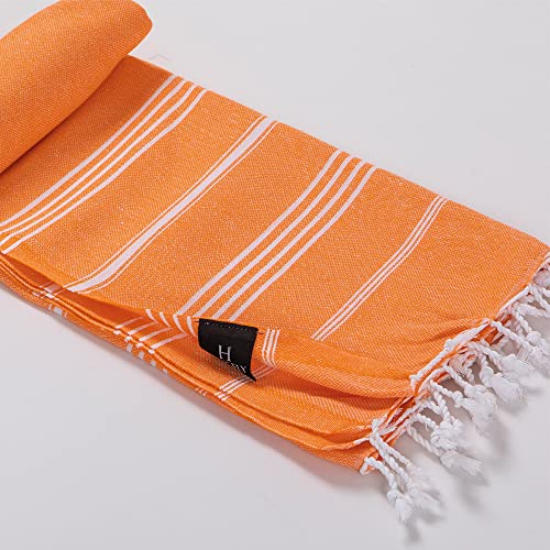 Hencely Turkish Beach Towel 37x68 Oversized, Sand-Free, Quick-Dry, Lightweight - Travel Essential for Pool & Bath - Striped 100% Cotton Bathroom Towels Accessories Gift (Orange) - color: Orange