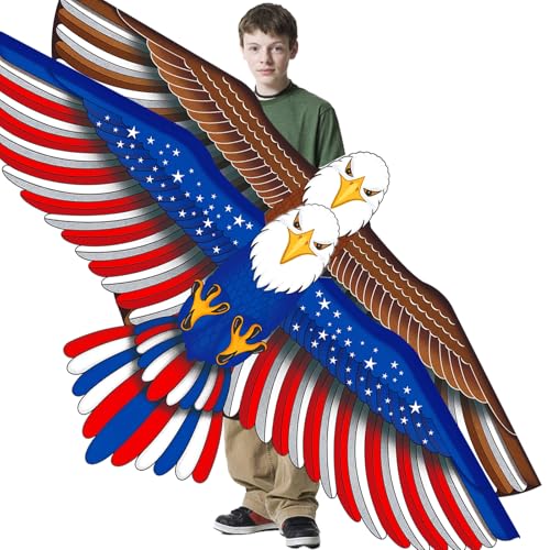 2 Pack Patriotic Eagle & Dragon & Butterfly Kite for Kids and Adults, Easy to Fly Huge Kites for Kids Ages 4-8 8-12 with 328FT String for Beach Park Easter Gift Outdoor Games and Activities - style: 2 Pack Eagle Kites