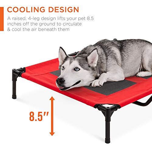 Best Choice Products 36in Elevated Cooling Dog Bed, Outdoor Raised Mesh Pet Cot w/Removable Canopy Shade Tent, Carrying Bag, Breathable Fabric - Red - color: Red, size: 36in