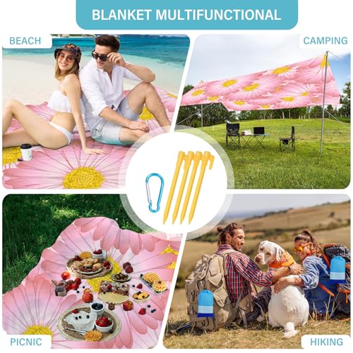 Beach Blanket Waterproof Sandproof 78''×81'' Large Suits 1-5 Adults Oversized Lightweight Picnic Mat Sand-Free Blanket for Camping Hiking Beach Travel - color: Pink Daisy, size: 78''x81''