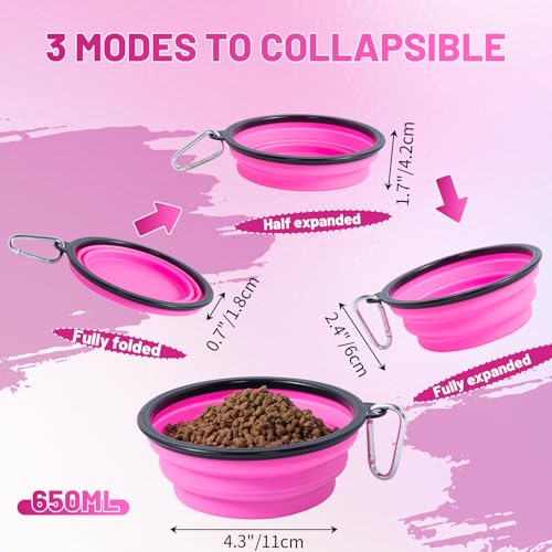 Dog Bowl Pet Collapsible Bowls, 2 Pack Collapsible Dog Water Bowls for Cats Dogs, Portable Pet Feeding Watering Dish for Walking Parking Traveling with 2 Carabiners (Pink+Purple, Medium) - color: Pink+Purple, size: Medium