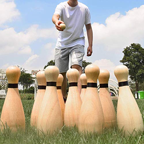 Long game NI-ROU Outdoor Giant Lawn Bowling Games Rubber Wooden Lawn Set Fun Sports Games Outside or Indoor for Family Adults and Kids Backyard Skittles Carrying Bag with 10 Pins and 2 Balls