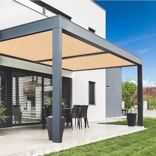 VICLLAX 90% Shade Fabric Sun Shade Cloth with Reinforced Grommets, Outdoor Sun Screen Fabric for Outdoor Patio Garden Pergola Cover Canopy 6x6 FT, Wheat