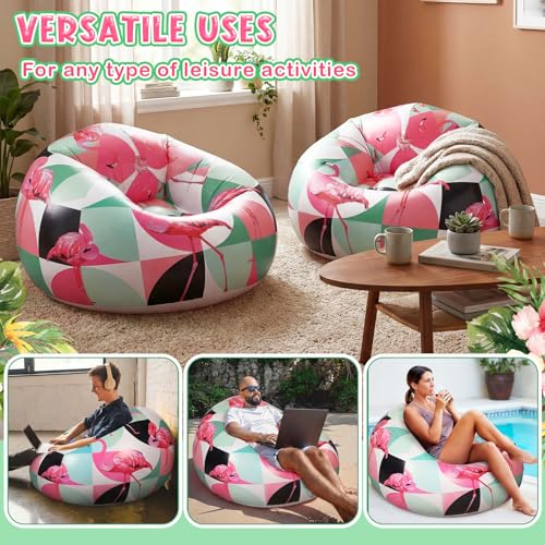 Lunmon 2 Pack Inflatable Bean Bag Chairs, Flamingo Blow up Chairs for Adults, PVC Inflatable Lounge Chair Set for Summer Party, Night Pool Camping Balcony Bedroom Reading - style: Flamingo