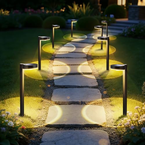 APONUO Solar Pathway Lights Outdoor, 3 Color Temperatures Selectable CCT, Focused Ground Spot Lens, Brighter Up to 12 Hrs IP65 Waterproof Path Lights for Walkway Driveway Yard Garden, Black, 8 Pack - color: Black, size: 8 Pack