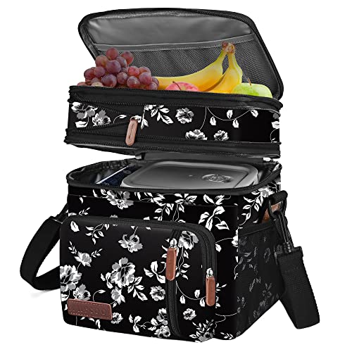MIYCOO Lunch Bag & Lunch Box for Women Men, Double Deck Leakproof Insulated Soft Large Adult Camping Cooler bag for Work, Beach, Picnic, Travel (White Flower, 15L) - color: White Flower