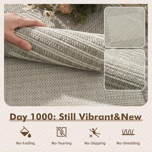 MontVoo-Outdoor Rug Carpet Patio Rug 8x10 Polypropylene Indoor Outdoor Rugs for Patio Deck Balcony Porch, Textured Weave, Durable for High Traffic, Fade-Resistant, Boho Geometric Silver Grey - color: Grey Ivory, size: 7'11" x 10' (Rectangular)