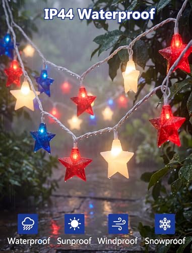 8.5Ft Patriotic Red White Blue Star String Lights, 10 LED Plug in Connectable Fairy Lights for 4th of July Independence Day, Outdoor Waterproof Star Lights for Patio Garden Bedroom Holiday Party Decor - color: 10LED Star Lights
