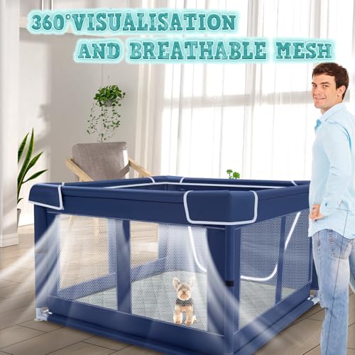 XVISHX 42x42 Inches Puppy Playpen with Dog Pads, Dog Playpen for Puppies or Small Dogs, Pet Playpen for Indoor & Outdoor, Sturdy Safety DogPen with Thickened Fabric, High-Strength Nylon Wire Mesh - style: 42X42 IN With Pad