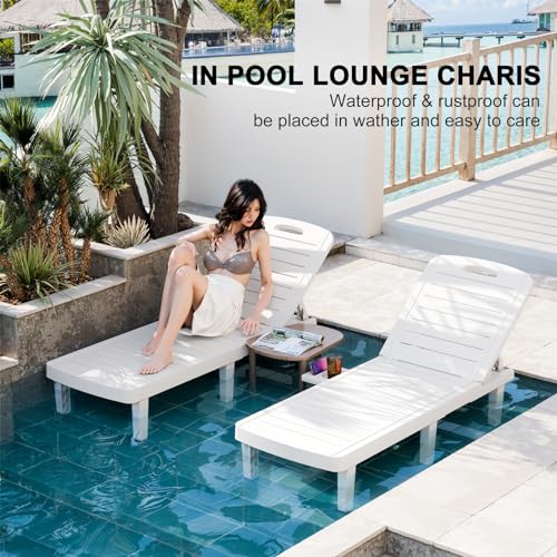 WACASA Outdoor Chaise Lounge Chairs Set of 4, Oversized Resin Lounge Chairs with 5-Level Adjustable Backrest & Cup Holder, Waterproof Pool Lounge Chair for Poolside, Patio, Beach, Yard, White - color: White, size: Set of 4