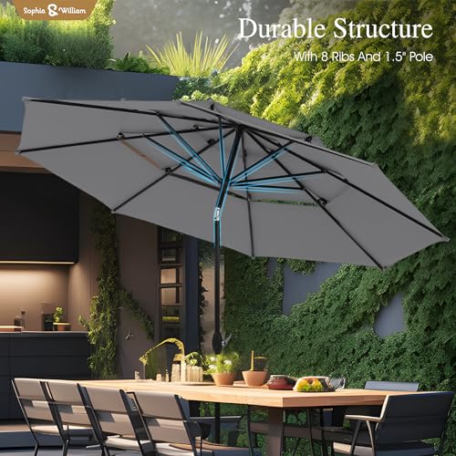 Sophia & William 10ft 3 Tier Auto-tilt Patio Umbrella,Wind Resistent,Outdoor Patio Umbrellas Double Vented Umbrella with Crank for Pool Garden Backyard, Grey - color: Grey