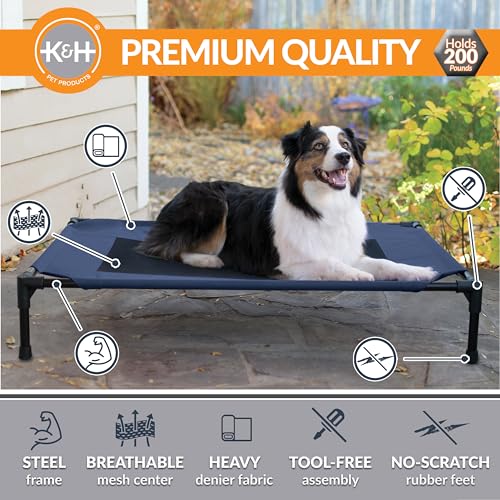 K&H Pet Products Outdoor Elevated Dog Cot, Breathable Cooling Elevated Cot Hammock Pet Bed for Large Dogs, Washable Mesh Cover, Raised Metal Frame, Collapsible, Portable - Large 42 X 30in Blue - color: Blue/Black Mesh, size: Large 42"L x 30"W