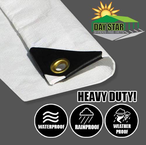 10'x16' 12 mil White Tarp Extra Heavy Duty 3 Ply Reinforced Canopy 6 oz 3 Layer (Finished Size 9'.6 x 15'.6) - size: 10'x16'