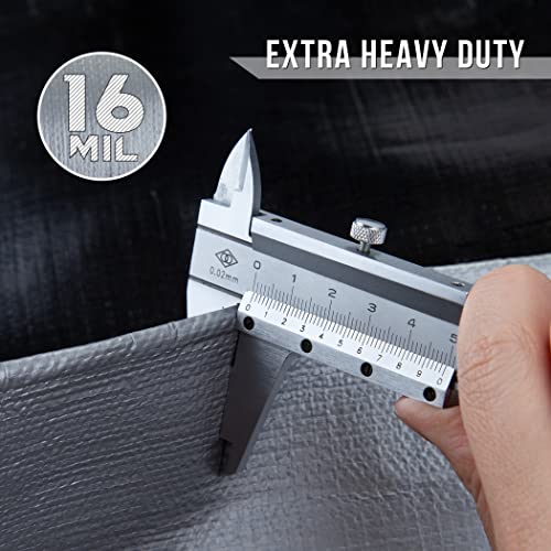 CARTMAN Finished Size 12x16 Feet Extra Thick 16 Mil Ultra Heavy Duty Poly Tarp, Multipurpose Protective Cover, UV Resistant, Waterproof Poly Tarpaulin with Reinforced Edges - color: Silver/Black 16mil, size: 12'×16'