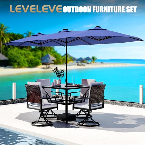 LEVELEVE 15FT Double-Sided Patio Umbrella with Base Included, Large Outdoor Rectangular Market Umbrella for Backyard, Poolside, Lawn & Garden,Blue - color: Dark Blue, size: 15FT