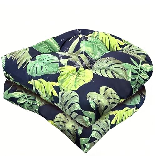 Outdoor Indoor Seat Cushion 18"x18" Waterproof Floral Patio Chair Pads Tatami Floor Pillow for Dining Garden Balcony Office Decor Navy Green, Set of 2 - color: Navy Green