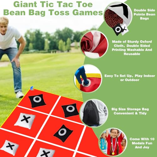 Giant Tic Tac Toe Strap Game Outdoor, Portable Tic Tac Toe Bean Bag Toss with 10pcs Bean Bag, Large Outdoor Lawn Yard Backyard Carnival Field Day, Jumbo Yard Games for Family - style: General