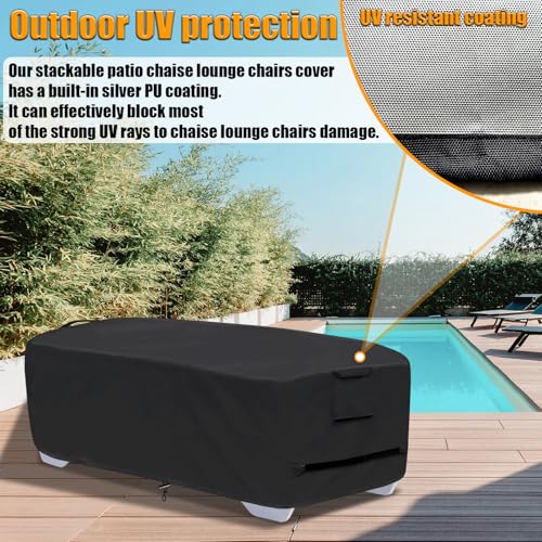 Stackable Chaise Lounge Covers for 2-3 Stackable Patio Lounge Chair, 600D Weather-Resistant Polyester Fabric, Outdoor Furniture Storage Cover for Stackable Lounge Chair - 80"L x 30"W x 20"H, Black - color: Black, size: Stackable - 80"L x 30"W x 20"H