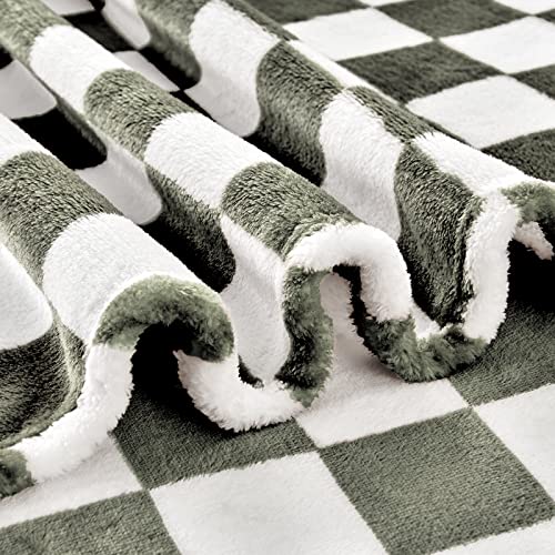 Edenleaf Checkered Blanket Flannel Throw Blankets Soft Cozy Checkered Grid Print Chessboard Gingham Pattern Throws for Bed Sofa Couch for All Seasons, 50x60 Inch, Dark Olive - color: 01 Dark Olive, size: Throw-50"x60"