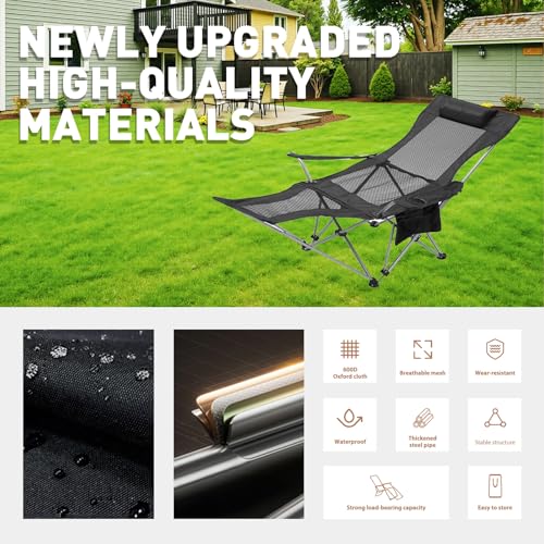 Zero Gravity Chair Reclining Folding Chair with Removable Footrest and Pillow & Cup Holder, Adjustable Outdoor Oxford Fabric Lounge Recliner for Camping, Beach, Garden, Patio, Black Mesh - color: Black Mesh