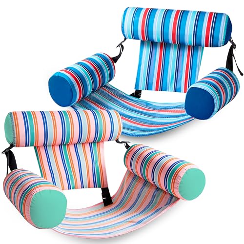 SLOOSH Inflatable Pool Floats Adult,2 Packs Floating Lounge Chairs,Blow up Pool Noodles for Adult Heavy Duty,Floating Chair for Party Summer Water Beach Lake Fun - style: Stripes-Blue,Light Green