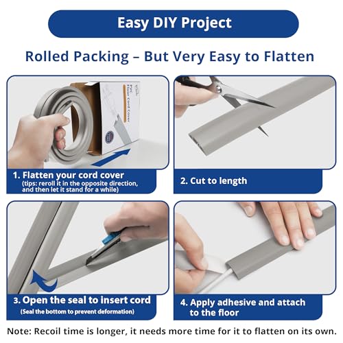 Cord Cover Floor 6ft Grey, PVC Floor Cable Cover, Cord Hider Floor Cord Protector Prevent Cable Trips & Protect Wires, Floor Cable Management Hide Cords on Floor, Cord Cavity - W0.47 x H0.28 - color: Grey, size: W1.2'' x L6'