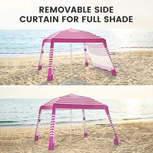 Zeraty Beach Cabana 8'×8', Portable Beach Canopy with Side Wall, UPF 50+ Silver-Coated Beach Tent Sun Shelter, Wind Resistant Adjustable Altitude Beach Umbrella Tent for Family, Pink - color: Pink