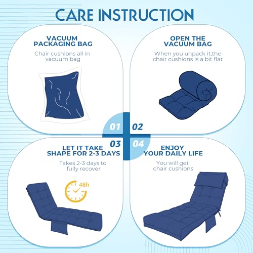 Outdoor Chaise Lounge Chair Cushion, Waterproof Outdoor Chair Cushions for Patio Furniture, 71 x 21 x 4 Inches Replacement Chaise Lounge Cushion with Ties (Blue) - color: Blue