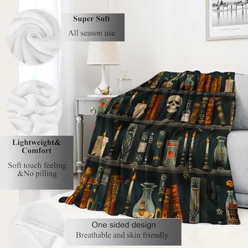 Goth Book Blanket Vintage Books & Skull Throw Blankets Gifts for Girls Women Adults Lightweight Soft Fleece Cozy for Sofa Couch Bed Room Travel Birthday Party Gothic Decor 40x50in - color: Book, size: 40x50in