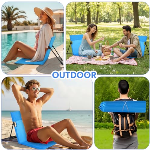 Jetec Foldable Floor Backrest Chair Portable Camping Chair with Storage Bag Light Weight Lazy Seat for Indoor Outdoor Bed Ground Park Lawn Concerts Beach Hiking - color: Blue, size: Regular