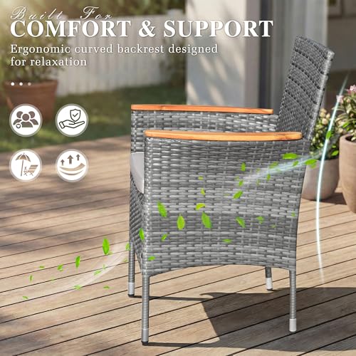 Devoko Outdoor Patio Dining Sets 9 Pieces Wicker Outdoor Dining Table and Chairs Set with Acacia Wood Table Top and Widened Armrests for Backyard, Garden, Deck (Grey) - color: Grey, style: 9 Piece Dining Set