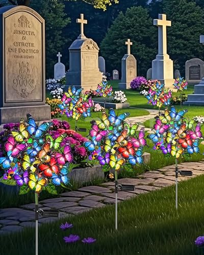 Solar Garden Lights Outdoor Waterproof Decorative Solar Lights Outside 2 Pack with 86 LED 34 Butterfly Flowers Garden Decor Yard Patio Lawn, Gifts for Women Mother's Day Mom