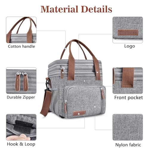 Lunch Box & Lunch Bag for Women Men, Expandable Large Insulated Adult Lunch Bag with Strap, Double Deck Leakproof Lunchbox Durable Cooler Bags for Work Picnic Beach,16L, Gray - color: Gray