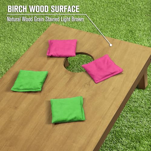 GoSports 4 ft x 2 ft Regulation Size Wooden Cornhole Boards Set with Light Brown Finish - Includes Carrying Case and Bean Bags - color: Bright Green & Pink, size: 4 ft x 2 ft