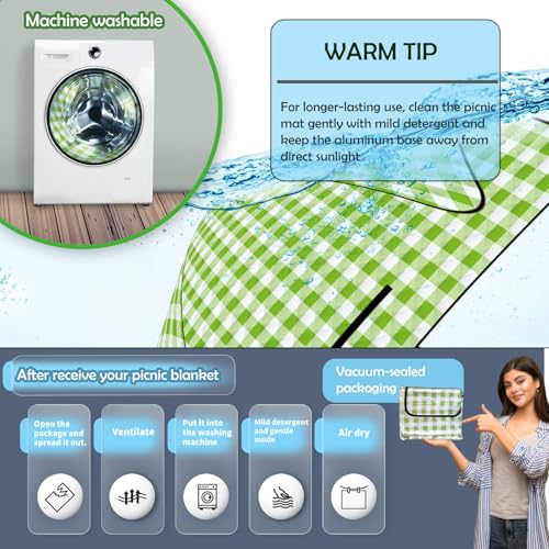 CUNCUI Picnic Camping Blankets, 3 Layers Thick Soft Gingham Blanket, Large 59X79IN Foldable Waterproof Rug, Portable Outdoor Mat for Beach Grass Hiking Park Travel, Sandproof, Machine Washable-Green - color: Green