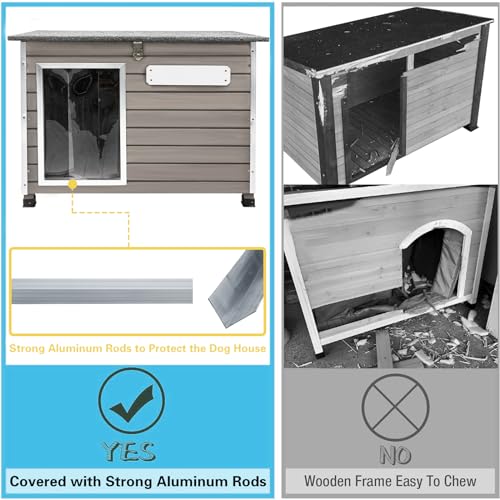 Gowoodhut Dog House Outdoor & Indoor Wooden Dog Kennel for Medium to Large Dogs,34" L Natural Fir Wood Dog Houses with Weatherproof Roof,Removable Floors,Raised Feet - size: 34" L x 22" W x 25" H