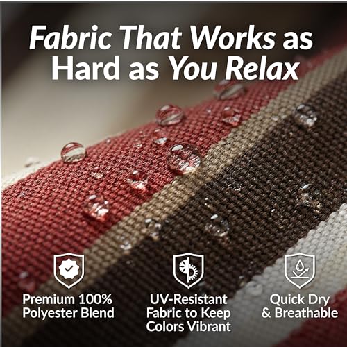 Sunnydaze Quilted Double Hammock for Outside with Spreader Bars and Pillow - 450 lb Capacity, 74x55 Inch Bed, UV Resistant, Quick Dry - Chains Included, Stand Sold Separately - Awning Stripe - color: Awning Stripe