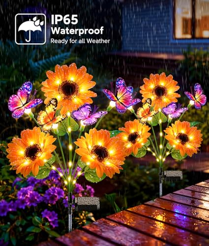 KOOPER Solar Garden Lights Outdoor Decor, Upgraded 4 Pack Solar Sunflower Lights with 16 Butterflies, Solar Flowers Outdoor Waterproof for Yard Lawn Garden Decor, Sunflower Gifts for Mom Women Grandma