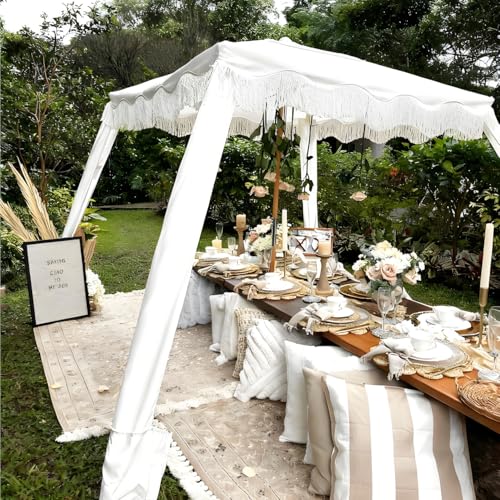 AMMSUN Beach Cabana with Fringe, 7' x 7' Boho Beach Canopy with Tassels, Easy Set up & Premium Wood Pole, Cabana Tent with Sand Pockets, Instant Sun Shade for Sand, Garden, Patio, Elegant White - color: Elegant White