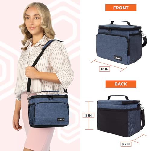 opux Insulated Lunch Bag for Men Women, Soft Lunch Box for Office Work School Picnic, Leakproof Lunch Cooler Bag with Shoulder Strap for Kid Adult Boy Girl, Medium Lunchbox Lunch Tote (Heather Navy) - color: Heather Navy, size: Medium