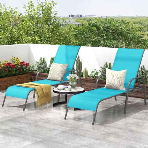 Giantex 2 Pack Patio Lounge Chair, Outdoor Chaise Lounge with 5 Adjustable Backrest, Sturdy Steel Frame, Sunbathing Recliner, Tanning Chair for Beach, Outside, Yard, Balcony, Pool Chairs (2,Turquoise) - color: Turquoise