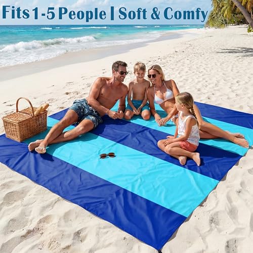 Famstar Beach Blanket Oversized Extra Large 78" X 81",Waterproof Sandproof Beach Blanket 1-7 Adults Lightweight Durable for Travel Camping Hiking Picnic - color: Dark Blue, size: 78" X 81"