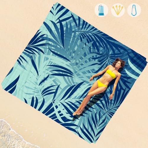 Beach Blanket Waterproof Sandproof 1-7 Adult Oversized 78 '' × 81 '' Lightweight Durable Compact Sand Free Extra Large Beach Mat for Travel Camping Hiking Picnic Blanket - color: Leaves1, size: 78“x81”