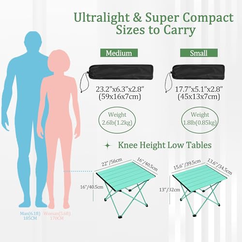Grope Portable Camping Table with Aluminum Table Top, Folding Beach Table Easy to Carry, Prefect for Outdoor, Picnic, BBQ, Cooking, Festival, Beach, Home (Sky Blue-M) - color: Sky Blue, size: Medium