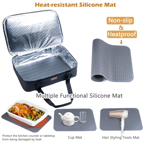 BAGSPRITE Insulated Casserole Carrier for Hot or Cold Food with Heat-resistant Mat, Casserole Dish Carrier Insulated Food Carrier, Hot Food Carrier, Foil Pan Carrier Fits 9" x 13" Baking Dish - color: Black, size: Style A
