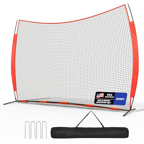 12x9/16x10/20x10ft Barricade Backstop Net, Ball Sports Barrier Netting, Protection Screen for Baseball Softball Lacrosse Soccer Hockey Training for Backyard with Carry Bag - size: 12x9ft