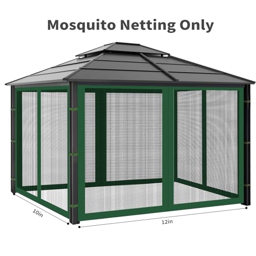 Gazebo Replacement Mosquito Netting Outdoor Universal Gazebo Canopy 4-Panels Screen Sidewalls with Zipper for Patio Garden (Green, 10x12) - color: Green, size: 10x12
