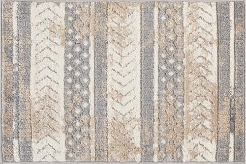 Rugshop Distressed Geometric Indoor/Outdoor Beige Area Rug Modern Tribal Stripe, Durable Stain Resistant Perfect for Patio, Backyard, Deck and Outdoor Lounge 2'7" x 4' - size: 2'7" x 4' (Rectangular)