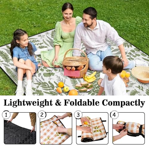 Picnic Blankets Waterproof Foldable Extra Large,80"x 80" Outdoor Beach Blanket Sandproof,3-Layer Lightweight Handy Mat Tote Picnic Camping Rugs for Outside Your Rv (Botanical Fern Plant) - color: Picnic Blankets 7