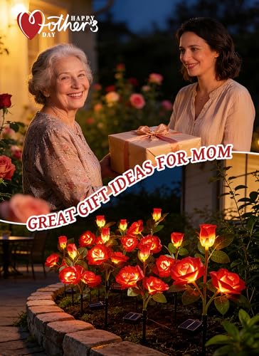 Brightown Outdoor Solar Flower Lights, 4 Pack Solar Garden Light with Larger & More Realistic Red Rose, Bigger Solar Panel, Waterproof Solar Lights Outdoor for Yard Garden Lawn Pathway Decoration - color: Red Rose
